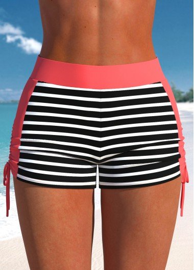 Mid Waisted Striped Coral Red Swim Shorts