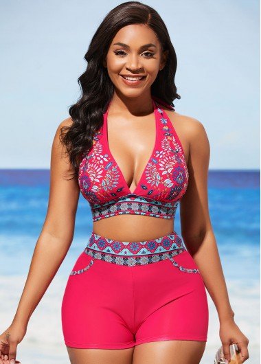 Tie Tribal Print Rose Pink Bikini Top