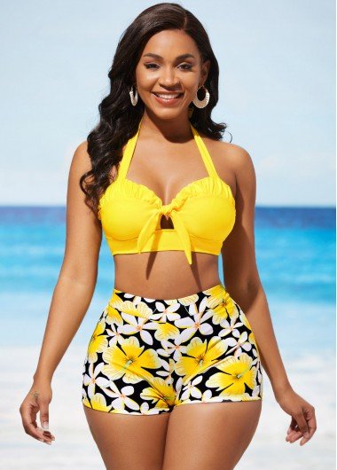 Bowknot Yellow Tie Back Bikini Top